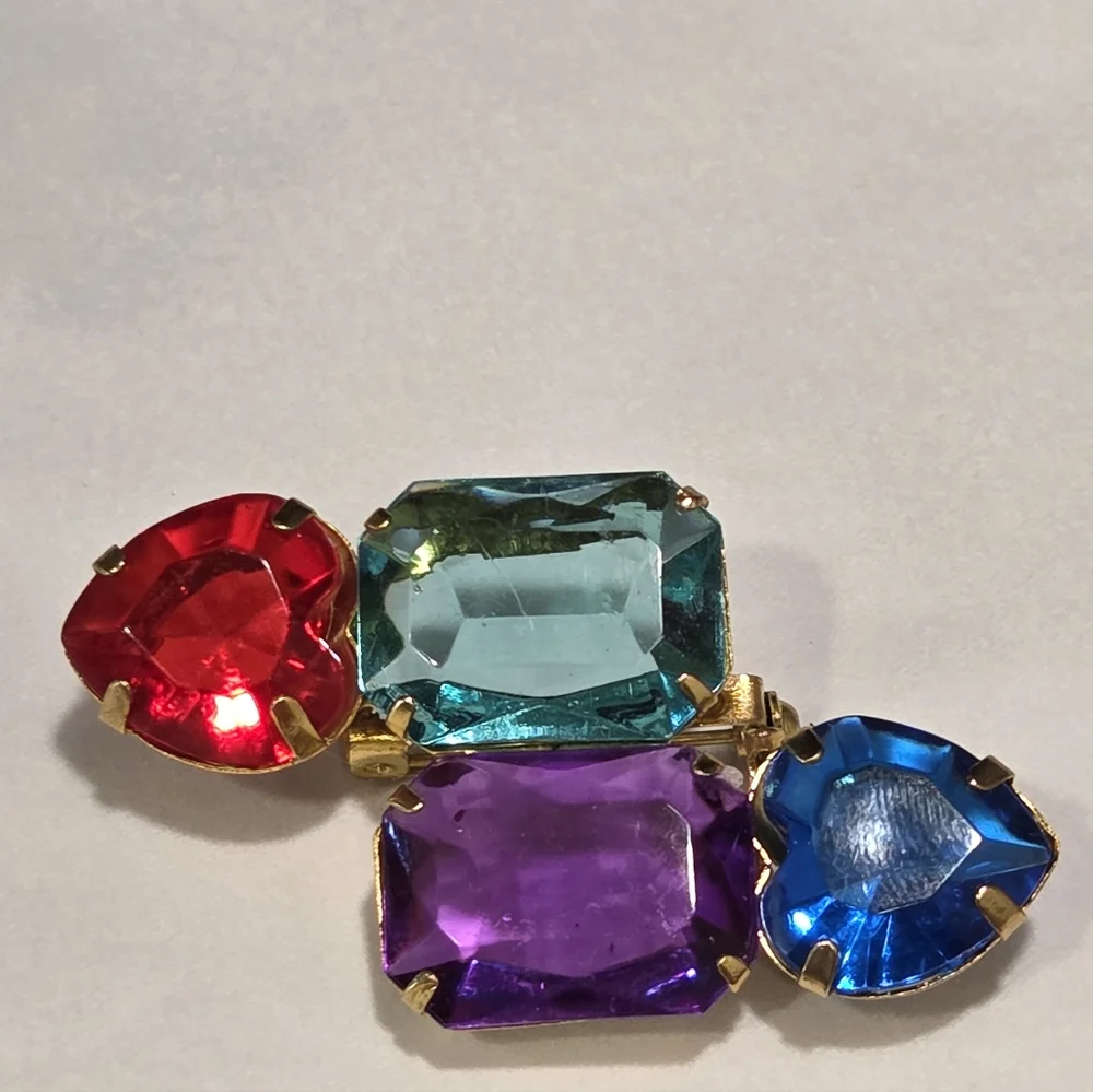 Vintage 80s Lot Of 3 Acrylic Plastic Gem Brooches